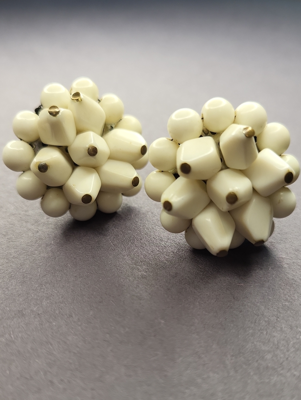 Cream Cluster Bead Clip-On Earrings